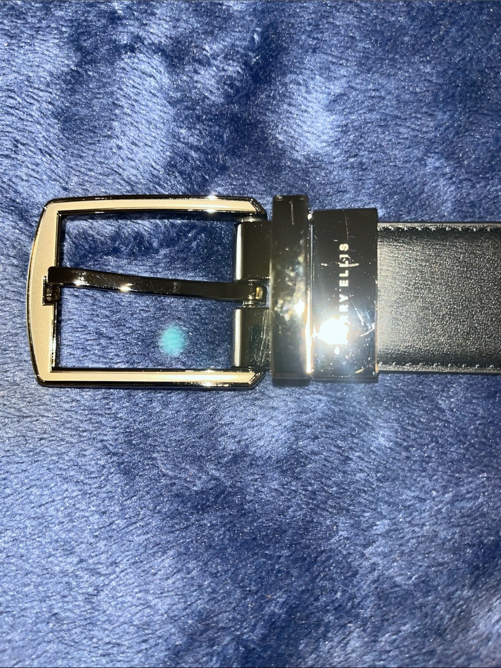 Perry Ellis Reversible Black Leather Belt with Gold-Tone Buckle